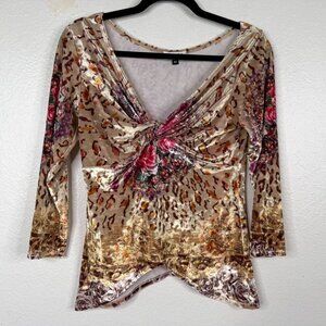 Y2K 90's Babydoll Velvet Fairy Grunge Floral Animal Print Asymmetrical Top Sz M